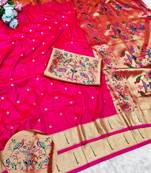 Rani zari woven paithani silk traditional saree with swarovski blouse piece