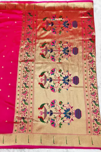 Rani zari woven paithani silk traditional saree with swarovski blouse piece