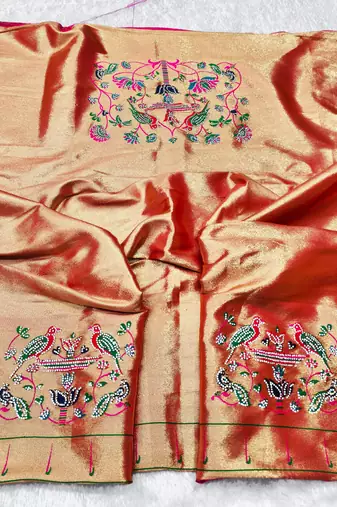Rani zari woven paithani silk traditional saree with swarovski blouse piece