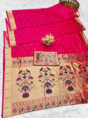 Rani zari woven paithani silk traditional saree with swarovski blouse piece 5