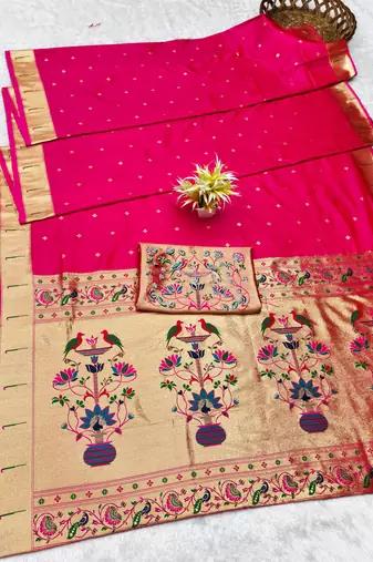 Rani zari woven paithani silk traditional saree with swarovski blouse piece
