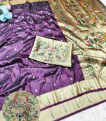 Wine zari woven paithani silk traditional saree with swarovski blouse piece