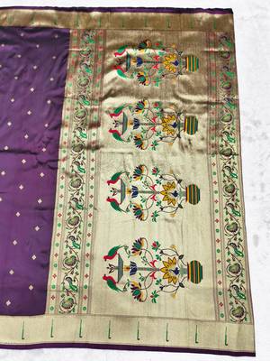 Wine zari woven paithani silk traditional saree with swarovski blouse piece 2