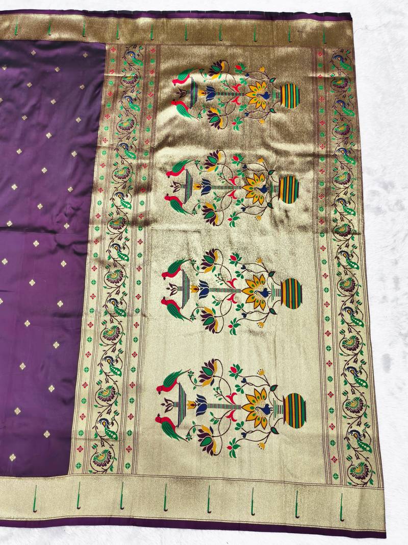 Wine zari woven paithani silk traditional saree with swarovski blouse piece
