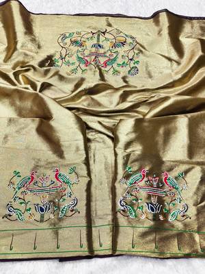 Wine zari woven paithani silk traditional saree with swarovski blouse piece 3