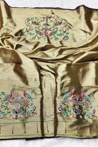 Wine zari woven paithani silk traditional saree with swarovski blouse piece
