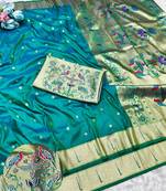 Rama zari woven paithani silk traditional saree with swarovski blouse piece