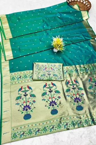 Rama zari woven paithani silk traditional saree with swarovski blouse piece