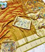 Gold zari woven paithani silk traditional saree with swarovski blouse piece