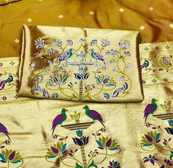 Gold zari woven paithani silk traditional saree with swarovski blouse piece 4