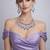 purple crystal bridal necklace earrings set  silver tone cz jewellery