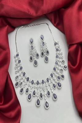 purple crystal bridal necklace earrings set  silver tone cz jewellery 2