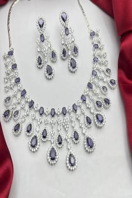 purple crystal bridal necklace earrings set  silver tone cz jewellery 3