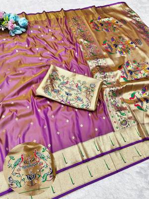 Gajri zari woven paithani silk traditional saree with swarovski blouse piece 1
