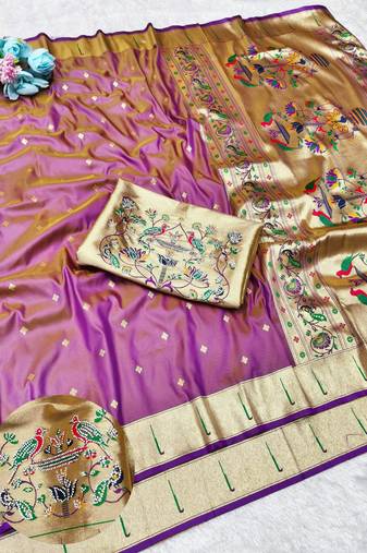 Gajri zari woven paithani silk traditional saree with swarovski blouse piece