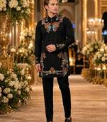 Black embroidered & sequence work silk blend straight kurta set