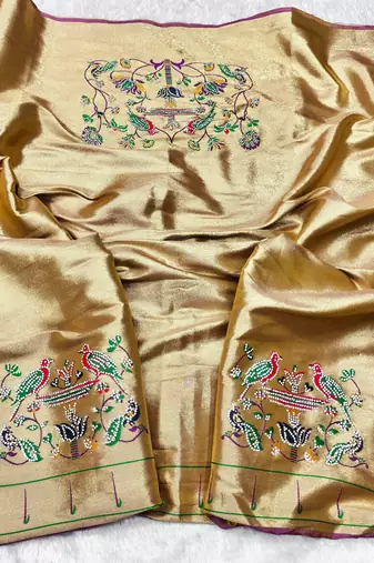 Gajri zari woven paithani silk traditional saree with swarovski blouse piece