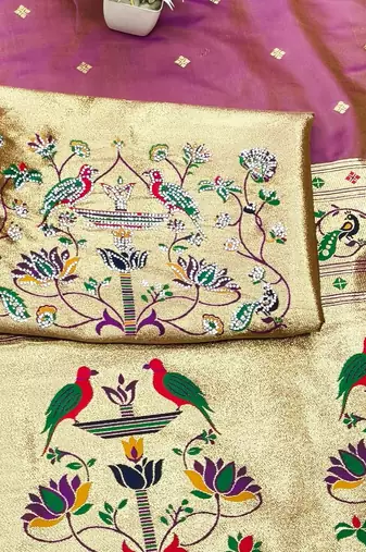Gajri zari woven paithani silk traditional saree with swarovski blouse piece