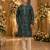 Teal printed silk blend straight kurta