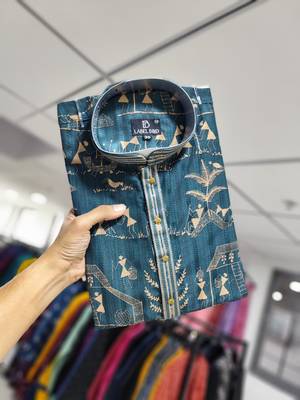 Teal printed silk blend straight kurta 3