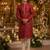 Red printed silk blend straight kurta