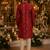 Red printed silk blend straight kurta