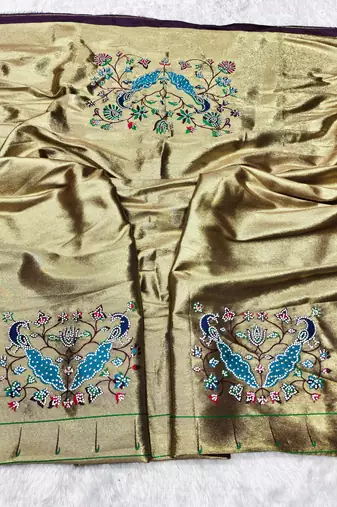 Wine zari woven paithani silk traditional saree with swarovski blouse piece
