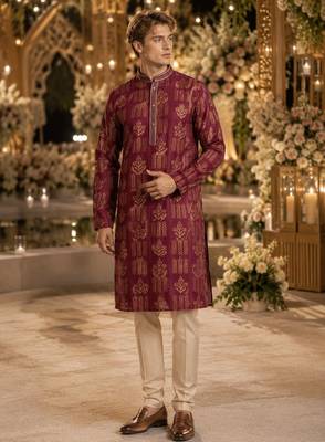 Purple printed silk blend straight kurta 1