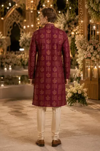 Purple printed silk blend straight kurta