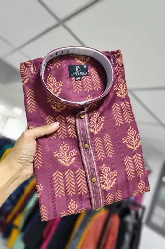 Purple printed silk blend straight kurta