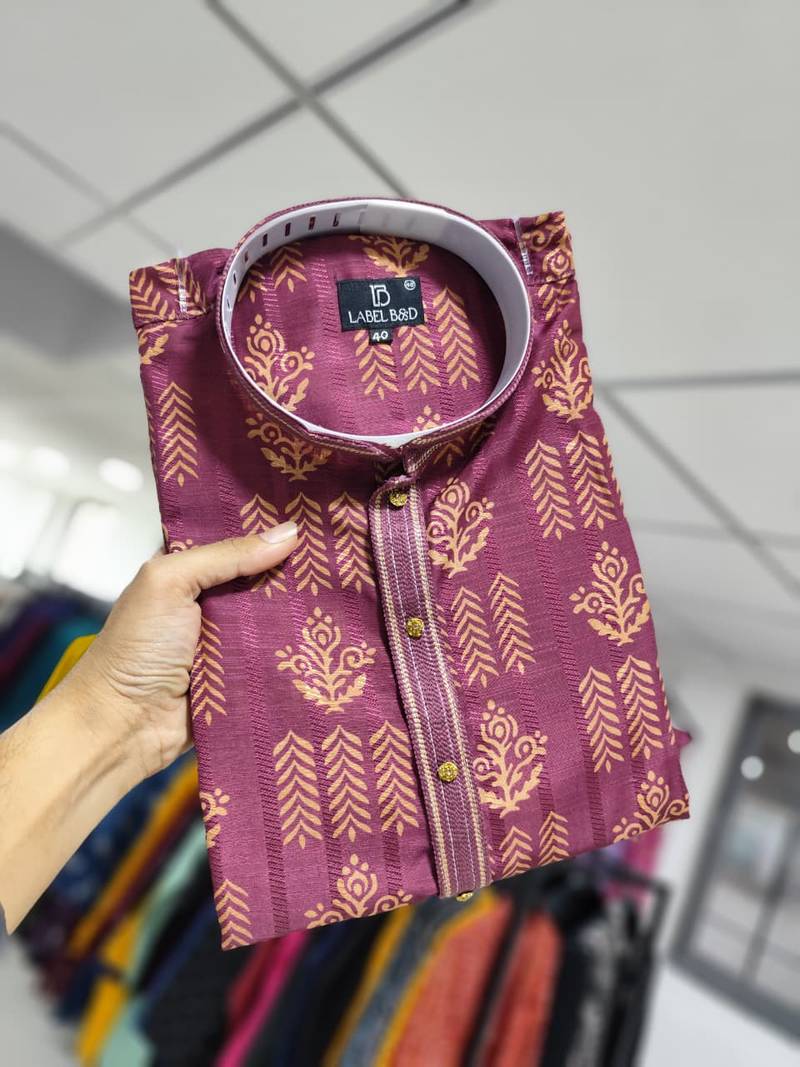 Purple printed silk blend straight kurta