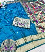 Rama zari woven paithani silk traditional saree with swarovski blouse piece