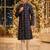 Blue printed silk blend straight kurta