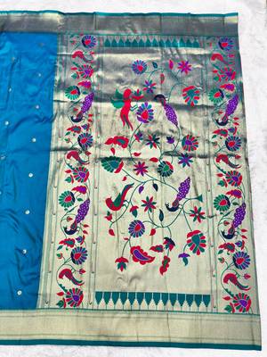Rama zari woven paithani silk traditional saree with swarovski blouse piece 2