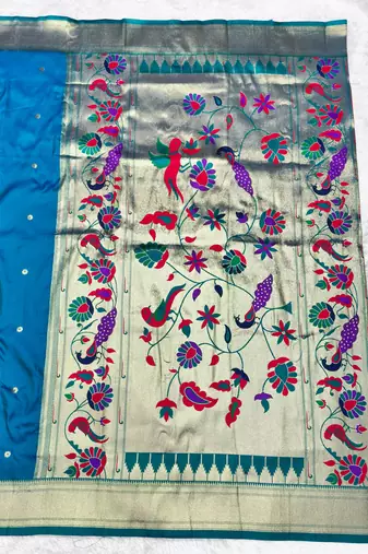 Rama zari woven paithani silk traditional saree with swarovski blouse piece