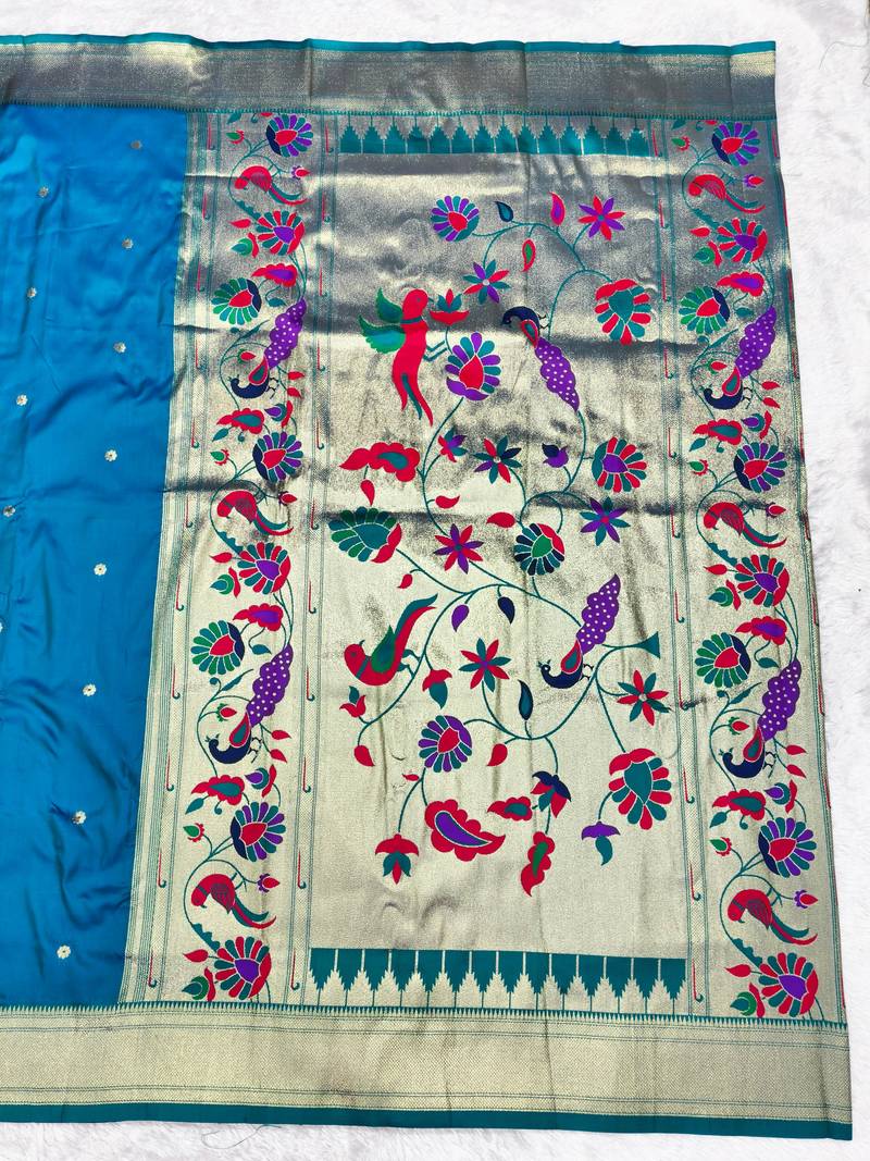 Rama zari woven paithani silk traditional saree with swarovski blouse piece