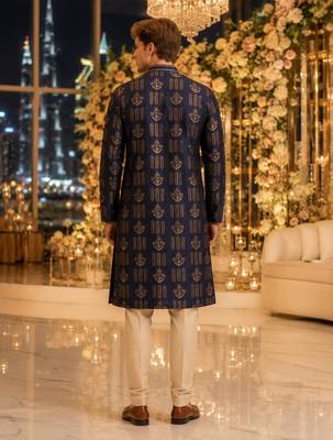 Blue printed silk blend straight kurta 2