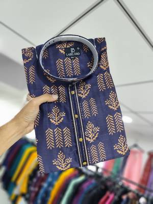 Blue printed silk blend straight kurta 3