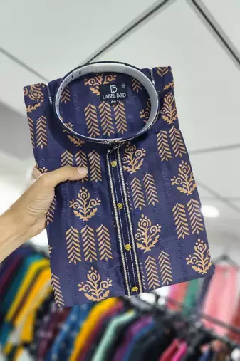 Blue printed silk blend straight kurta