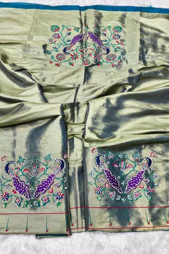 Rama zari woven paithani silk traditional saree with swarovski blouse piece
