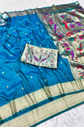 Rama zari woven paithani silk traditional saree with swarovski blouse piece