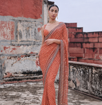 Light Orange Color Beautiful katdana and real mirror work Fox Georgette Saree