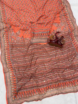 Light Orange Color Beautiful katdana and real mirror work Fox Georgette Saree 2