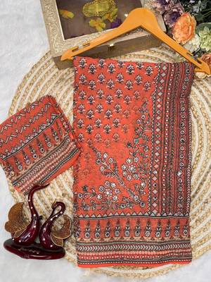 Light Orange Color Beautiful katdana and real mirror work Fox Georgette Saree 3