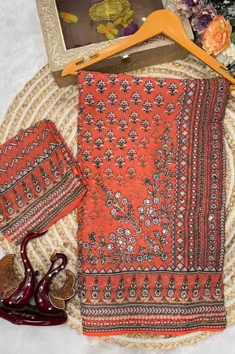 Light Orange Color Beautiful katdana and real mirror work Fox Georgette Saree