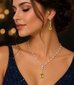 yellow pear cut crystal bridal jewellery set, silver-plated wedding necklace earrings