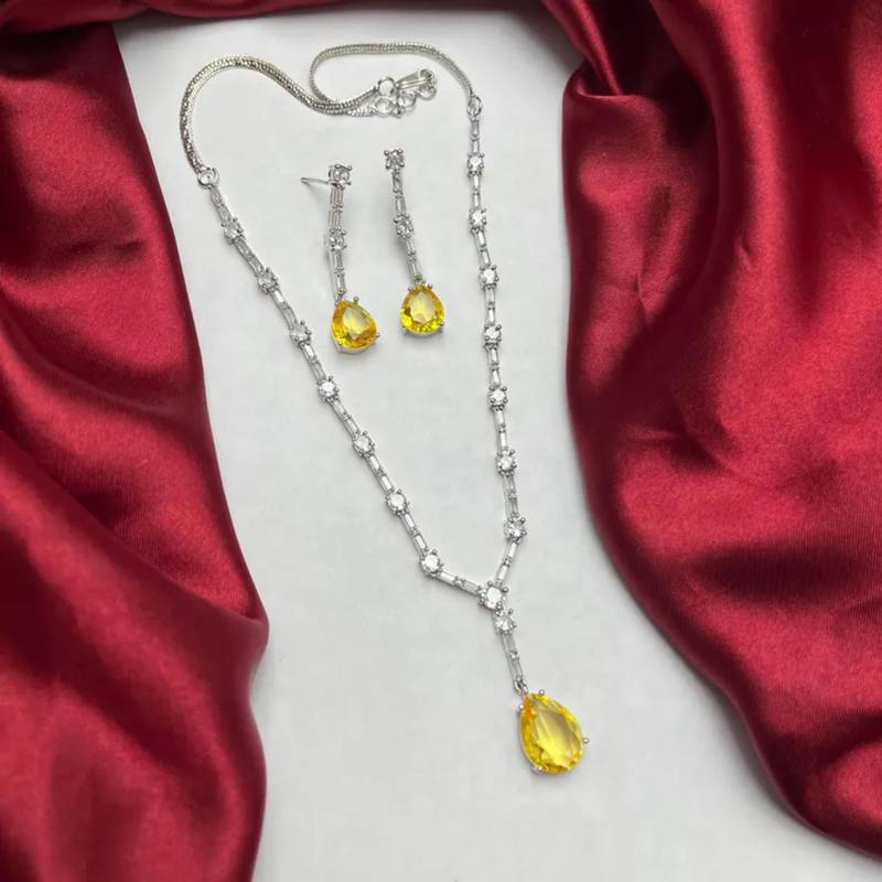 yellow pear cut crystal bridal jewellery set, silver-plated wedding necklace earrings