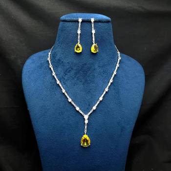 yellow pear cut crystal bridal jewellery set, silver-plated wedding necklace earrings 3