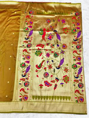 Gold zari woven paithani silk traditional saree with swarovski blouse piece 2