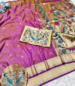 Pink zari woven paithani silk traditional saree with swarovski blouse piece